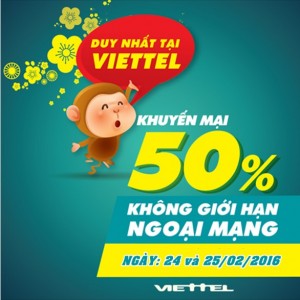 Viettel khuyến mãi nạp thẻ 50% tháng 2: ngày 24, 25/2