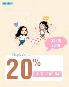 Viettel khuyến mãi 20% giá trị thẻ nạp ngày vàng 20/10/2018
