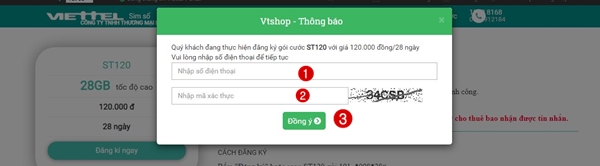 đăng ký gói ST120 Viettel