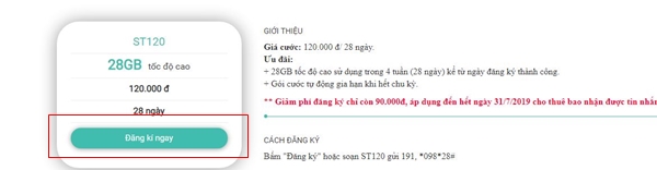 đăng ký gói ST120 Viettel