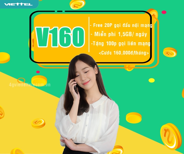 Hướng dẫn đăng ký gói V160 Viettel nhận 1,5GB/ ngày miễn phí thoại
