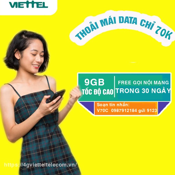 Hướng dẫn đăng ký gói V70C Viettel nhận 9GB và miễn phí thoại