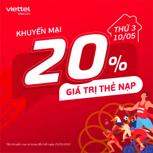 Viettel khuyến mãi tặng 20% giá trị thẻ nạp ngày vàng toàn quốc 10/5/2022
