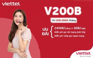 Đăng ký gói V200B Viettel hưởng combo 8GB/ ngày, miễn phí thoại